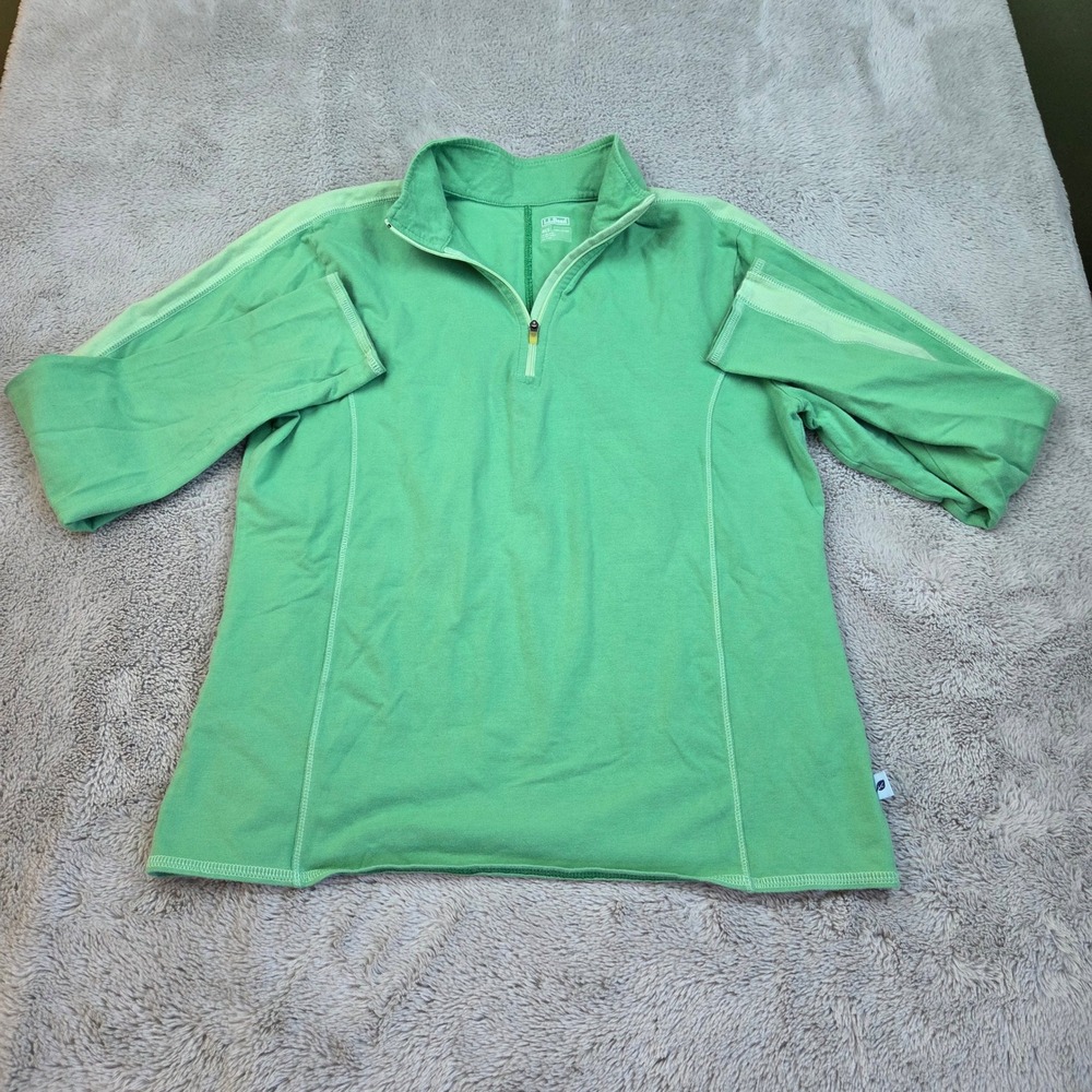 LL Bean Quarter Zip Pullover Women M Pima Cotton Spandex Mock Neck Green Top 79c